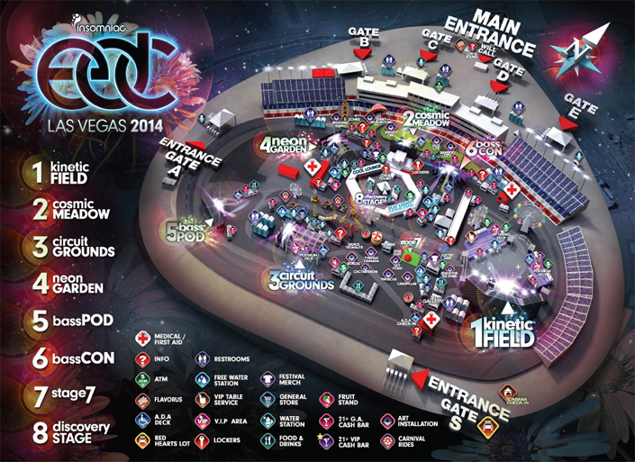 EDC Las vegas 2014 Set Times and Venue Map