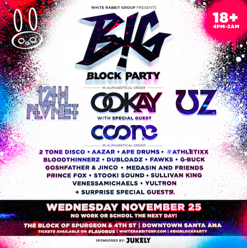 B!G Block Party with 12th Planet, Ookay, UZ, Coone, & More - November 25 (Yost Theater, Santa Ana)